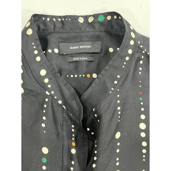 Isabel‎ Marant Black Vertical Dot-Print Silk Long Sleeve Blouse Size 36/4-6 US - Picture 10 of 10